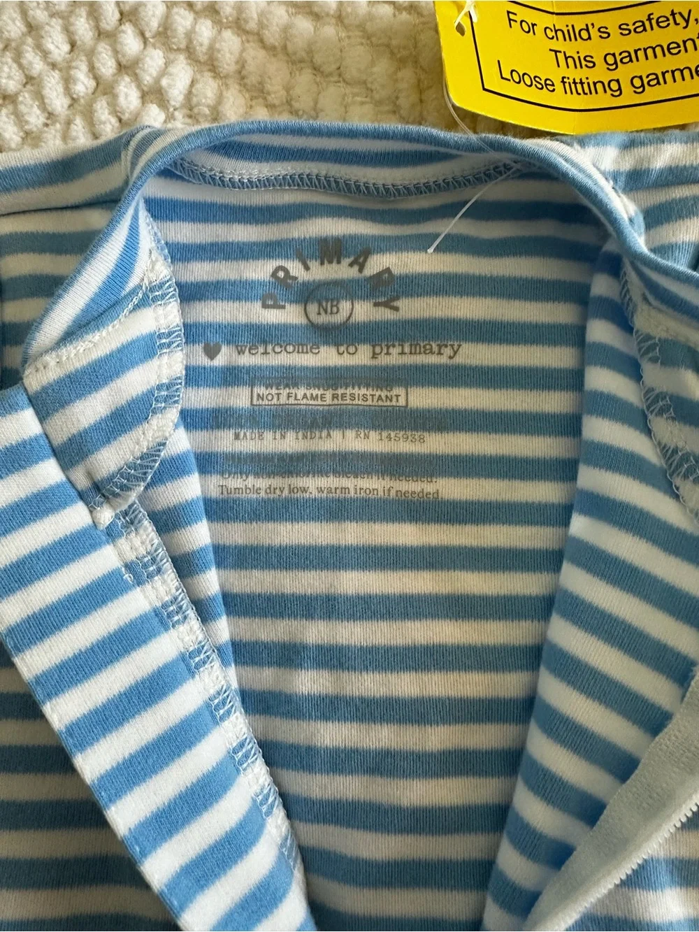 Primary Blue and White Organic Striped Footed One-Piece - Newborn